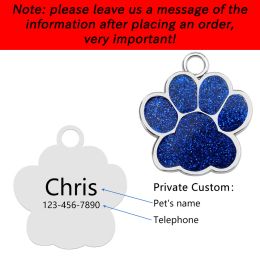 Personalised Dog Cat Tags Engraved Cat Dog Puppy Pet ID Name Collar Tag Customised Pendant Pet Paw Glitter Pendant Accessories