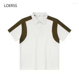 Men's Polos LOERSS Polo Shirt Contrast Color Lapel T-Shirts Summer Loose For Short Sleeve Casual Cotton Couple Tee 2024 Clothing