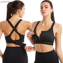 Yoga Outfits Women Sports Bras Tights Crop Top Yoga Vest Front Zipper Plus Size Adjustable Strap Shockproof Gym Fitness Athletic Brassiere Y240410