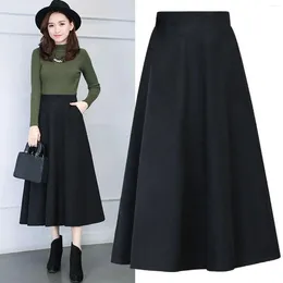 Skirts Women 2024 Autumn Winter Korean Style Long A Line Thick Warm Woollen Female 3XL Loose Wool Blends