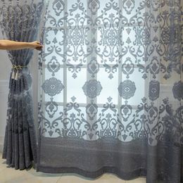 Curtain European Grey Floral Sheer Curtains For Living Room Bedroom Window Drapes Tulle Treatment