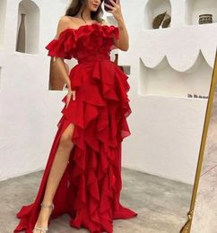 Urban Sexy Dresses Off Shoulder Ruffles Prom Dresses 2023 A-Line With Sash Floor-length Sleeveless Formal Occasion Dresses Arabia Vestidos CL-732 240410