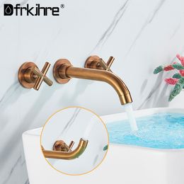 Wall-Mount Mixer Tap Bathroom Sink Faucet Swivel Wall Spout Bath With 3 Hole Double Cross Handle Basin Faucet Hot Cold Tap