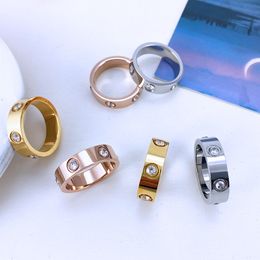 Female Love Ring Male Designer Ring Couple Jewelry Titanium Steel Fashion Classic Gold and Silver Rose Colored Screws with diamond sizes 5-10 with six diamonds