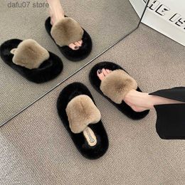 Slippers Plush Dolls Mao Slippers for Women in Autumn and Winter New Fashion Casual Flat Bottom Comfortable External Wearing H240410