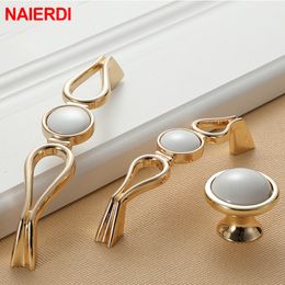 NAIERDI Creamic Door Handles Cabinet Handle Gold White Zinc Alloy Drawer Pulls Kitchen Furniture Handle Furniture Hardware