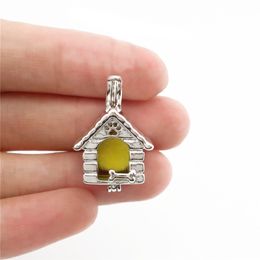 10Pcs Plain Puppy House Charm Pearl Cage Locket Aromatherapy Diffuser Pendant Necklace Keychain For Unisex Gift Jewellery Making