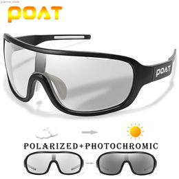 Outdoor Eyewear POAT BRAND Polarized Photochromic Eyewear Sports Outdoor Road Cycling Fishing Sunglasses Male Bike Goggles for Men and Women Y240410