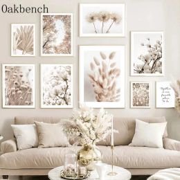 Beige Pampas Wall Posters Reed Canvas Painting Coconut Wall Art Prints Sea Wall Pictures Sunshine Nordic Poster Room Decoration