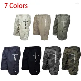 Men's Shorts Overalls Military Cargo Mens Tactical Pants Summer Casual Panels Printing Trousers Zip Drawstring S-3XL For Male Clothing