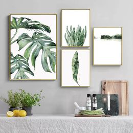 Minimalist Green Tropical Art Wall Decor, Anime Poster, Painting, Plant, Modern Leaves, Nordic Canvas Picture, Living Room Decor
