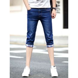 Summer Cropped Jeans for Men's Korean Version Trendy Thin Mid to Short Pants with Small Legs, Summer Stretch Men's Pants