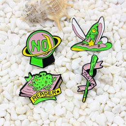 Wizard Series Magic Book Hat Wand Crystal ball Hand Brooches Witch MAGIC,READER,Like dying,Belong Enamel Pins Badges Jewellery