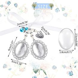 1 Pc Lacy Oval Bridal Charm DIY Wedding Bouquet Party Photo Charm with Silk Bowknot Handkerchief Bouquet Brooch Decor Pendant