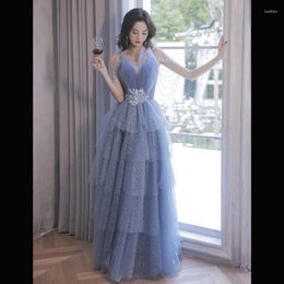 Casual Dresses Elegant Sling Sleeveless Beaded Back Banding Gowns Party Banquet Female Stage Show Cheongsam