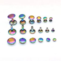 Metal Double Cap Leather Rivets - Rainbow 6 Size Metal Rivet Studs for Leather Craft Clothes/Shoes/Bags/Belts Repair