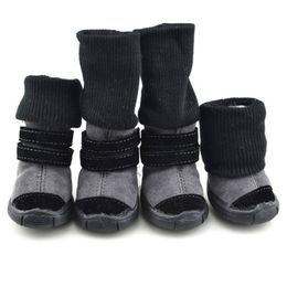 4 Pcs/Set Pet Winter Autumn High Tops Snow Boots Casual Velvet Warm Slip-Resistant Shoes For Small Medium Dog