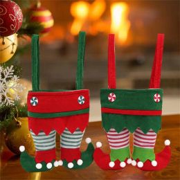 2022 Christmas Elf Candy Bags Velvet Stripe Handbag Santa Claus Pants Bags Xmas Tree Hanging Pendant Festival Party Decoration