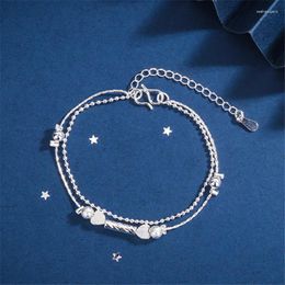 Charm Bracelets 925 Silver Plated Double Layer Chain Round Bead Love Heart Bracelet For Women &Bangle Wedding Jewellery Party SL030