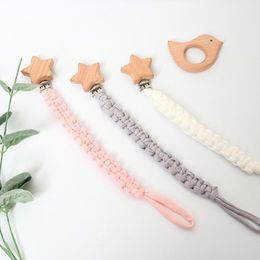 Baby Pacifier Clip Chain Holder Beech Wooden Teether Teething Soother Molar Infant Toy Accessories