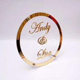 Round Custom Wedding Name Personalized Mirror Frame Acrylic Babyshower Word Sign Circle Shape Party Decor With Nail Guest Gifts