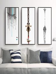 Triptych Abstract Decorative Painting Living Room Modern Unframed Art Black And White Zebra Personality Giraffe Canvas Paintings4574202