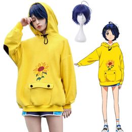 Anime WONDER EGG PRIORITY Ohto Ai Costume Cosplay Hoodie Yellow Sweatshirt Loose Style Unisex Casual Pullover Wig for Halloween Pa248T