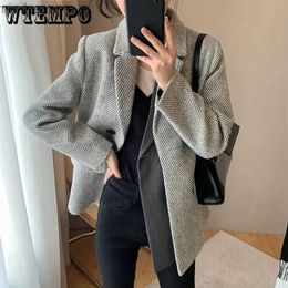 Women's Suits Blazers Women Herringbone Suit Wool Blended Straight Double Pocket Jacket Blazer Autumn and Winter Woollen Suits Women's Woollen Coat C240410