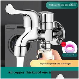 Bathroom Sink Faucets Faucet Kitchen All-Copper Washing Hine Joint One In And Two Out Double-Head Water Nozzle Drop Delivery Home Ga Dhklv