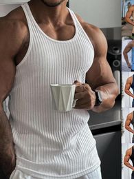 Men's Tank Tops Summer Knitted Slim-Fit Vertical Stripe Sports Vest