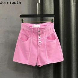Women's Shorts Pink Jean Women Clothing Streetwear High Waist Y2k Wide Leg Pants 2024 Bottoms Fashion Casual Summer Denim