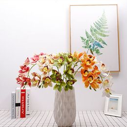 1pc 10heads Cymbidium Dancing Orchid Artificial Flowers Home Room Floral Arrangement Decor Wedding Party Plant Wall Materia