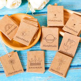 50sets Handmade Gift Tags Cute Bear Crown Mix Designs Kraft Paper Tags Gift Box Packaging Labels Craft Hang Tags with String