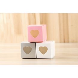 50pcs Square Kraft Paper Box With Window Chocolate Candy Boxes Transparent Heart Shape PVC Window Cupcake Boxes Wedding Party
