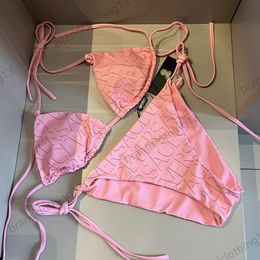Top 10A Bikini Swimwear Swimsuit women Bathing Suit Set Swimsuit Triangle Bikini bathing suit French Retro maillot de bain Letter Print Beach Wear Holiday sexy Pink