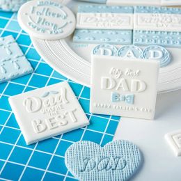 New Acrylic Happy Father's Day Design Cookie Cutter Best Dad Pattern 3D Fondant Buscuit Mold Embossed Stamp for Father'sDay Gift