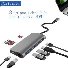 Stations USBC Laptop Docking Station USB3.0 HDMI RJ45 PD USB Hub for Macbook Pro HP DELL Surface Lenovo Samsung Dock