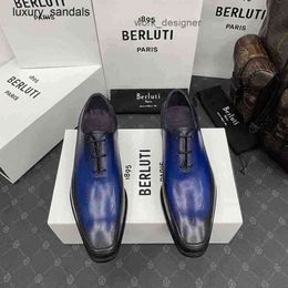 Berluti Mens Leather Shoes Formal Berlut New Mens Calf Leather Brushed Retro Oxford Shoes Scritto Patterned Gentlemens Formal Rj A3YR