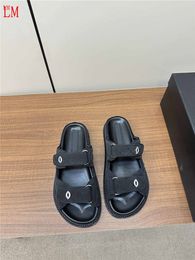 Luxury designer Fashion Dad Women's Black Leather Flat sandals Flats slide Slippers Shoes With Box
