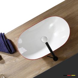 Nordic Red Oval Ceramic Sinks Bathroom Above Counter Art Washbasin Waterfall Spout Basin Hand-Painted Shampoo skins