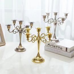 Antique Retro Candlesticks Tall Gold Silver Christmas Candelabra Wedding Decorations European Metal Candle Holders