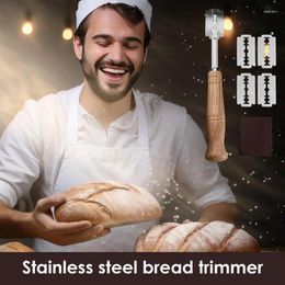 Baking Tools Stainless Steel Bread Trimming Knife Kitchen Tool Dough Scoring With Replaceable Wooden Handle Curved Cutting