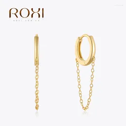 Hoop Earrings ROXI 925 Sterling Silver Classic Chain Tassel Ear Buckle Gold Color Fine For Women Men Brinco Cartilagem