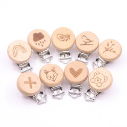 50 Pieces of Wooden Bear Flower Cloud Tree Heart-shaped Bird Like Round Star Clip BPA Free DIY Baby Natural Pacifier Chain Gift