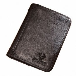 genuine Leather Mens Wallet RFID Blocking Card Holder ID Mey Bag Slim Male Trifold Multi Functi Clutch Coin Purse Luxury 68nC#