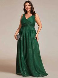 Urban Sexy Dresses Plus size Evening Dresses V-Neck Sleeveless Glittery Floor Length 2024 BAZIIINGAAA of Sequin Dark Green Bridesmaid Dress 24410