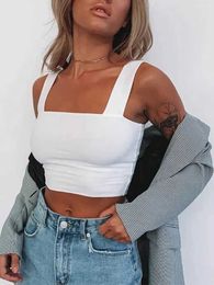 Women's Tanks Camis Square neckline sleeveless summer crop top white womens black casual basic T-shirt shoulder cami sexy backless vest top J240409