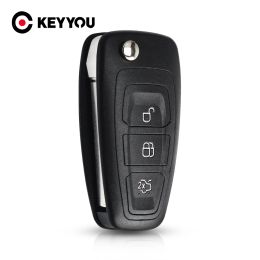 KEYYOU New 3 Buttons For Ford Focus Fiesta 2013 Fob Case with HU101 Blade Flip Folding Remote Key Shell Fob Case
