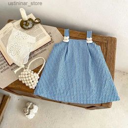 Girl's Dresses 2024 Summer Girls Dress 0-4Years Kids Baby Sleeveless Cartoon Rabbit A-line Plaid Dresses One-Pieces Casual Vestidoes Clothes L47