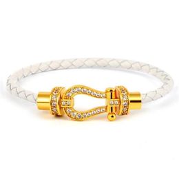 Horseshoe button red hand rope full drill trend fashion high version men and women couples live hair woven bracelet bracelet